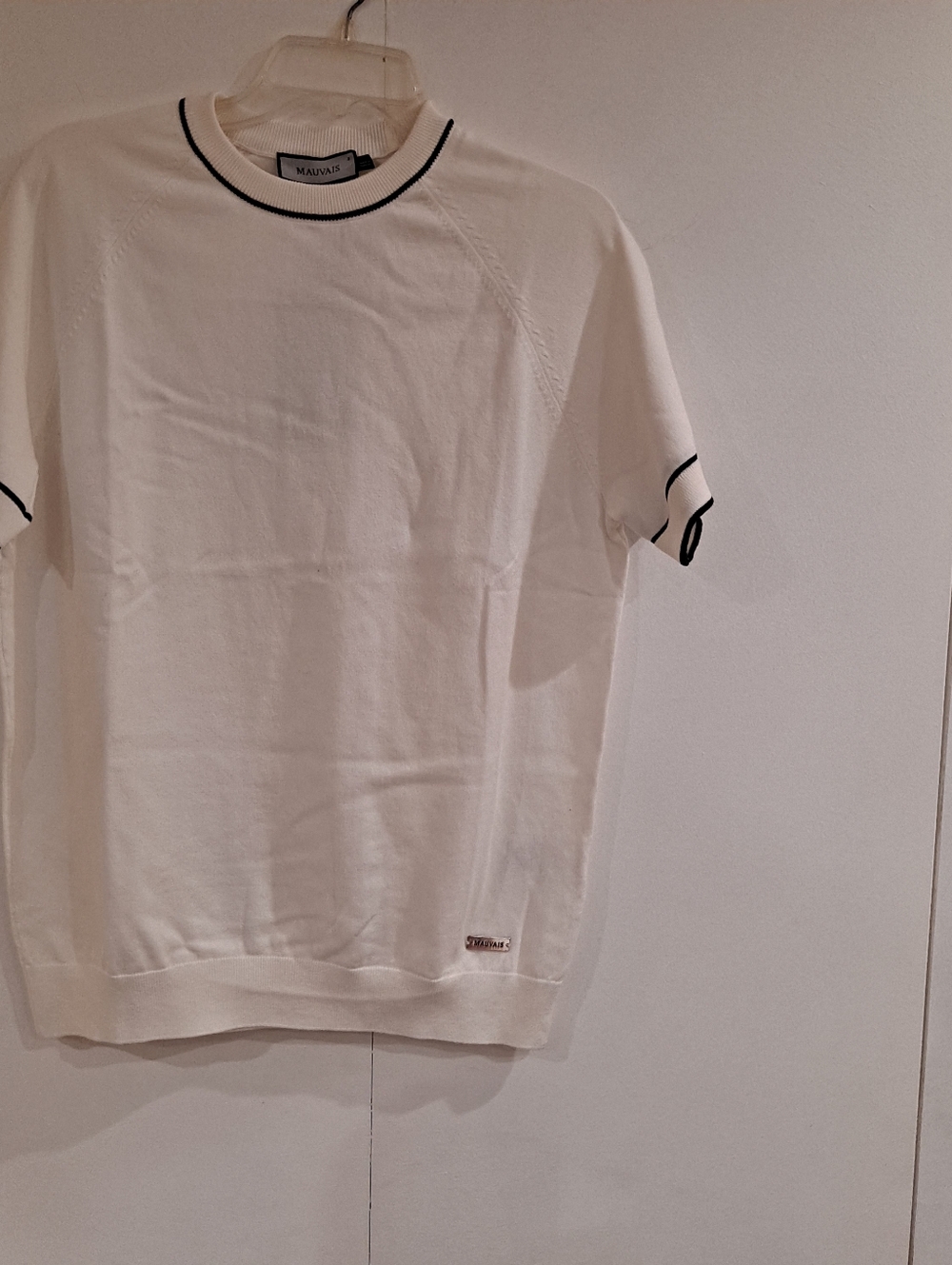 Mauvais Mens Knit Short Sleeve Navy/White Sweater Large NWT